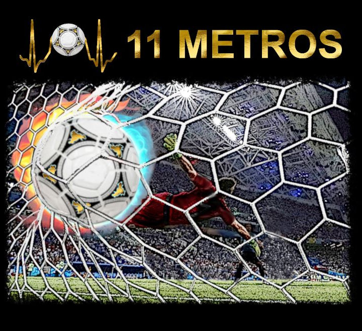 Juego de fútbol 11 Metros: portería con pelota y efecto de disparo azul