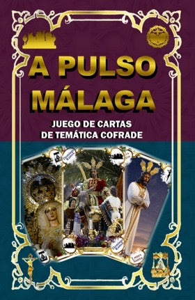 Juego de cartas temático Cofrade con portada morada y dorada, ilustración circular