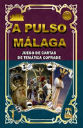 Juego de cartas temático Cofrade con portada morada y dorada, ilustración circular