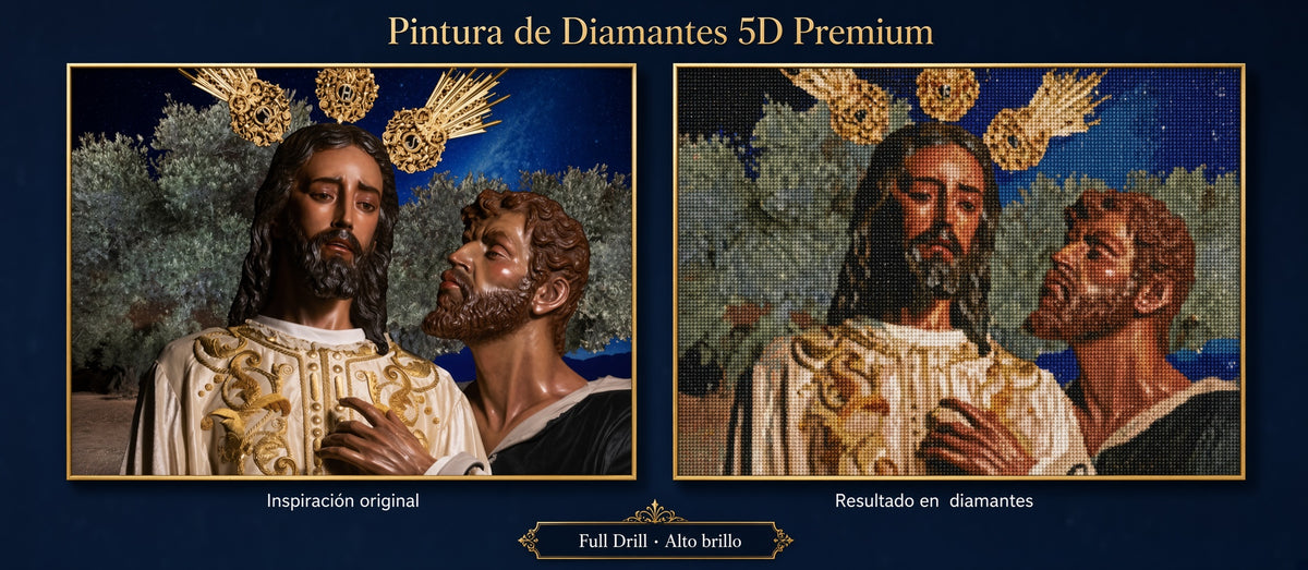 Puzzle de diamantes 5D con dos figuras de Cristo, una con túnica clara y halo dorado