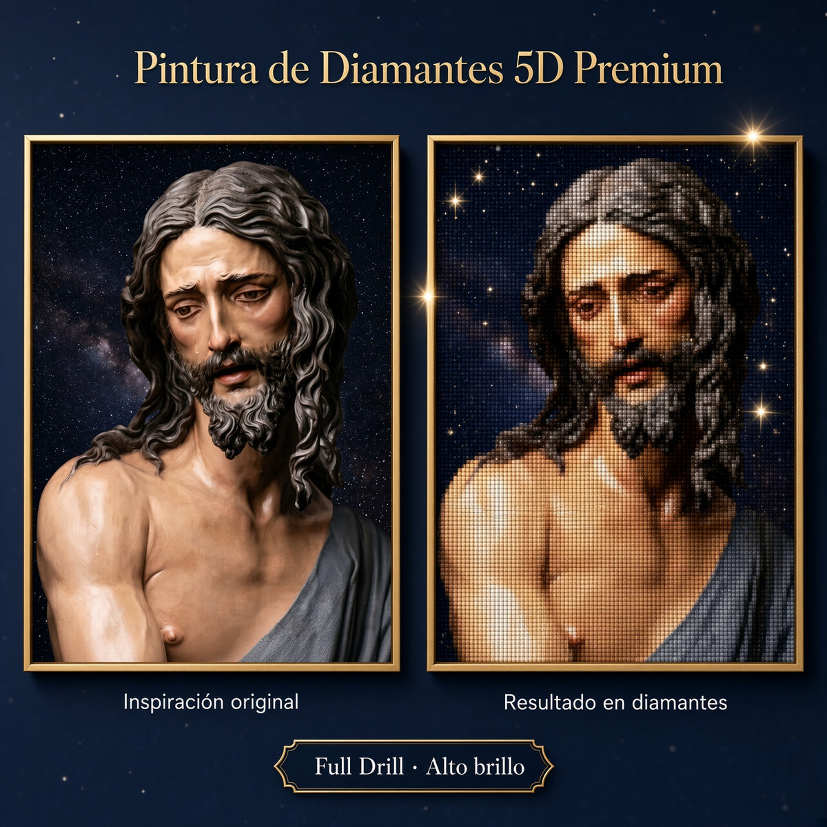 Pintura de diamantes 5D con retrato de Cristo de cabello largo y barba