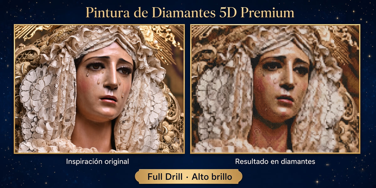 Cuadro de pintura de diamantes 5D con retrato de mujer, antes y resultado en diamantes