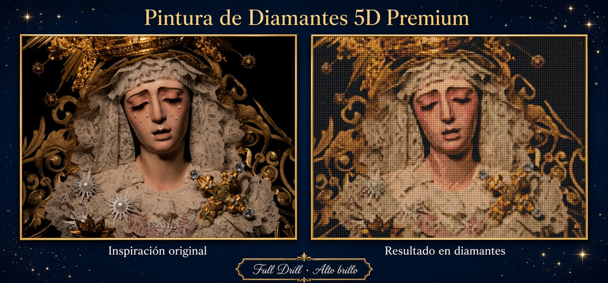 Pintura de diamantes 5D Premium con retrato de virgen con corona dorada