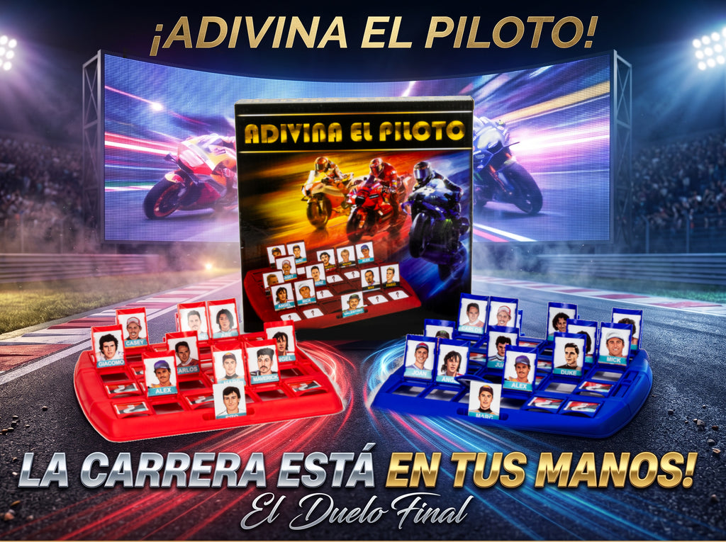 Juego de mesa ADIVINA QUIEN MOTOS con tarjetas y dos tableros rojo y azul