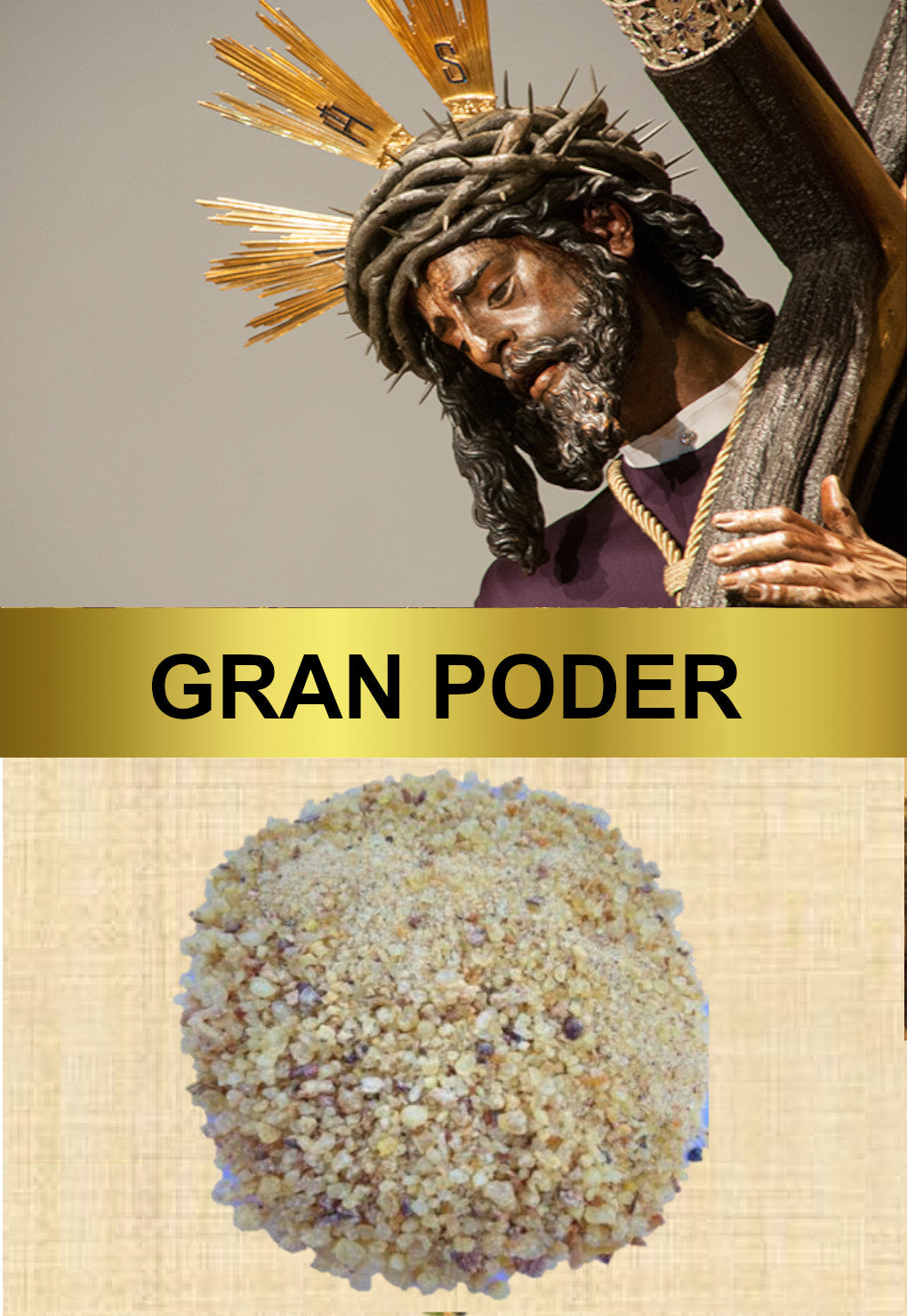 Incienso Gran Poder: granos claros con tonos gris y arena, en montón redondo.
