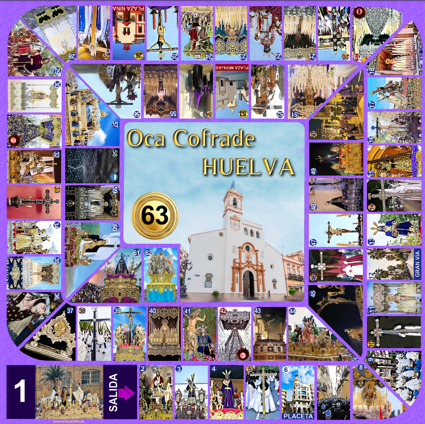 Tablero de Oca Cofrade de Huelva con casillas y portada azul