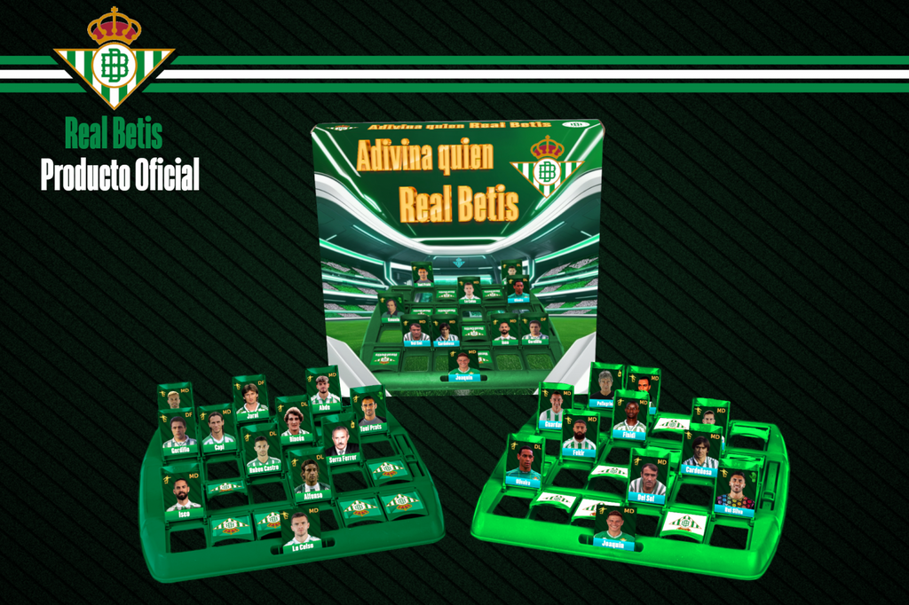 Juego de sobremesa Real Betis Adivina quién, caja y tableros con piezas verdes