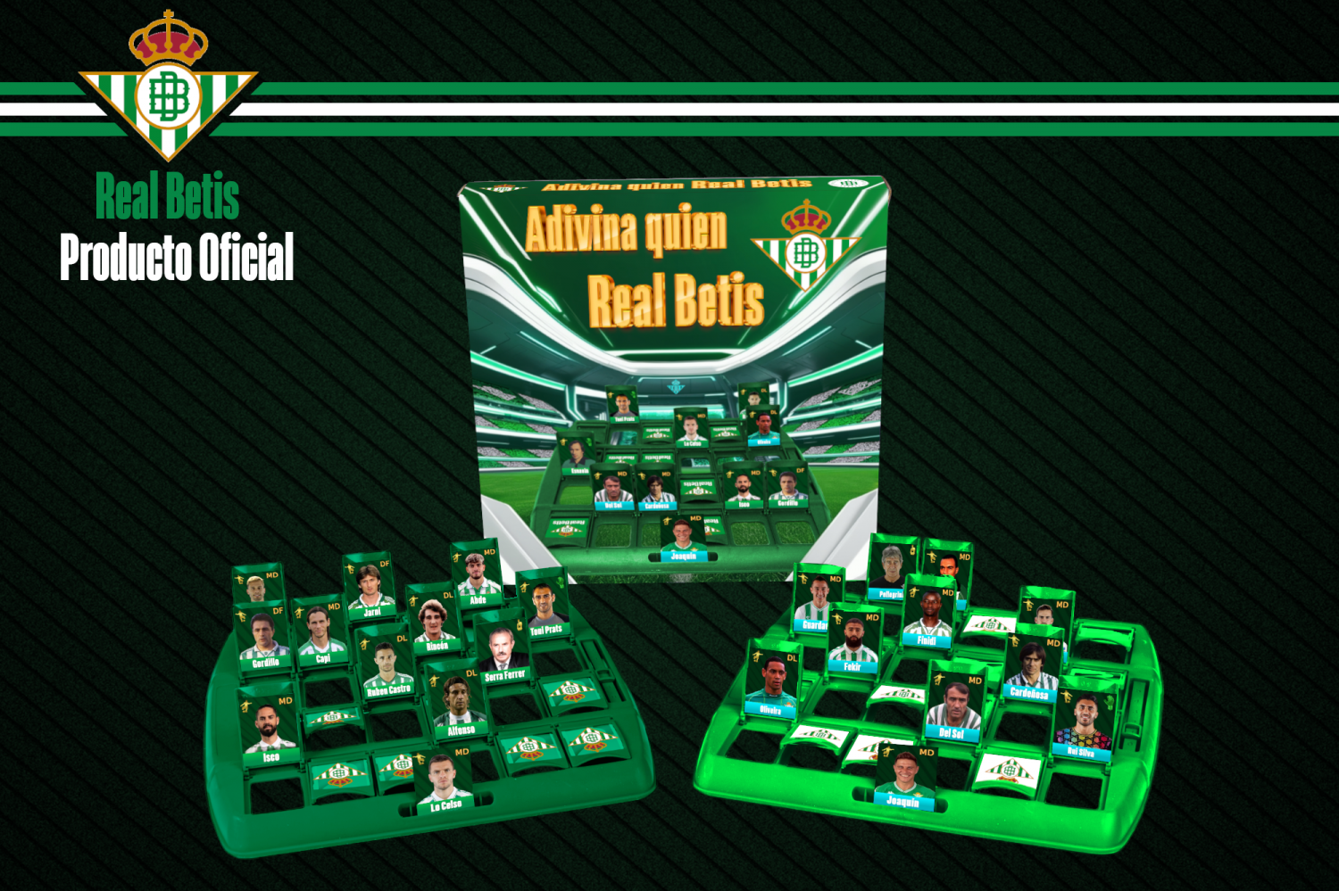 Juego de sobremesa Real Betis Adivina quién, caja y tableros con piezas verdes