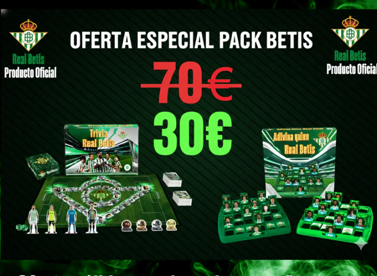 Pack de juegos Real Betis con Trivia y Adivina quién, cajas y tableros verdes