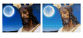 Puzzle de diamantes con retrato religioso masculino y luna en azul