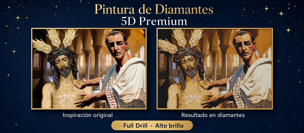 Pintura de diamantes 5D Premium con dos figuras cofrades en túnica blanca