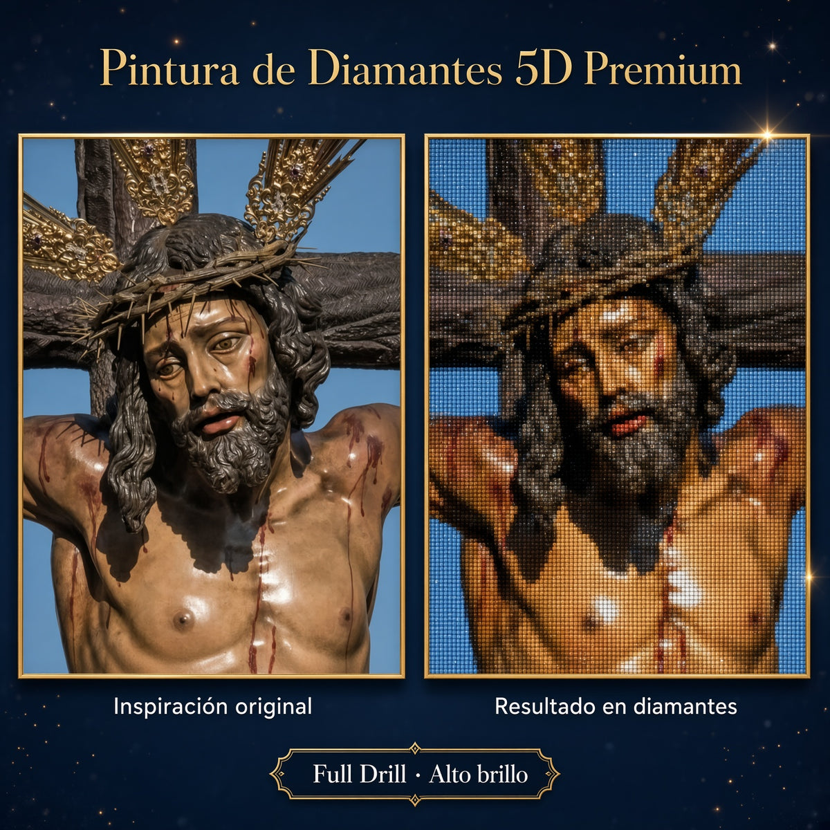 Puzzle de diamantes 5D con Jesús en primer plano, cuerpo con motas brillantes