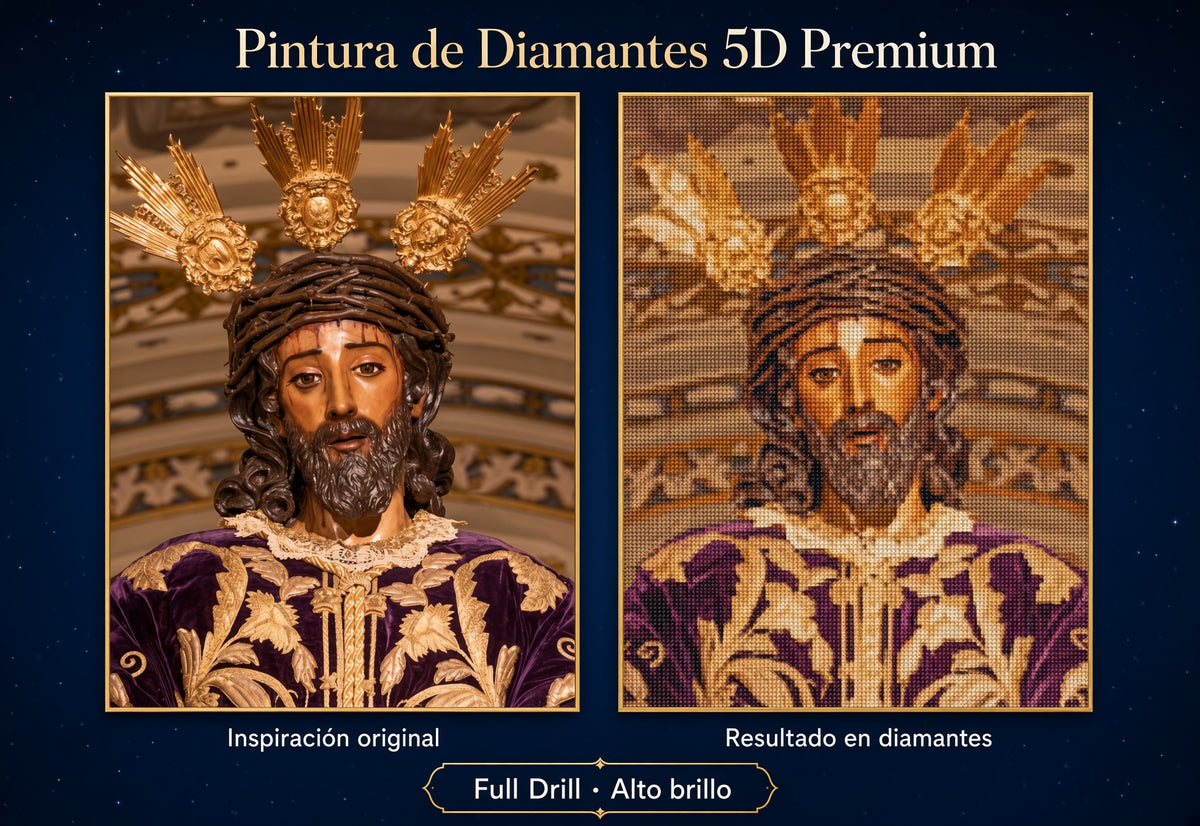 Pintura de diamantes 5D Premium con rostro de Cristo y corona dorada
